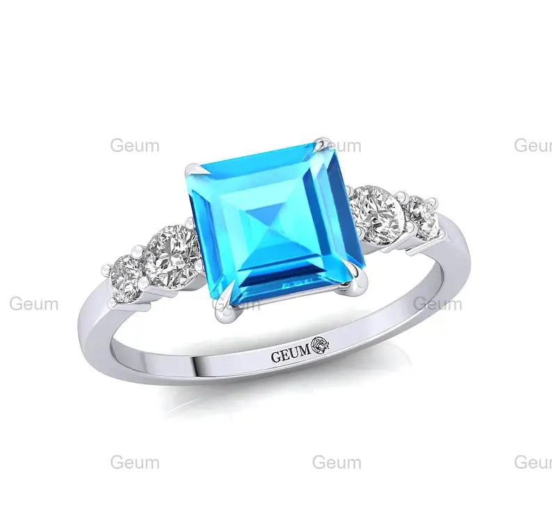 Newest Popular Precious Natural Swiss Blue Topaz & Diamond Engagement Rings in 14K Solid / Rose / Yellow / White Gold OEM & ODM