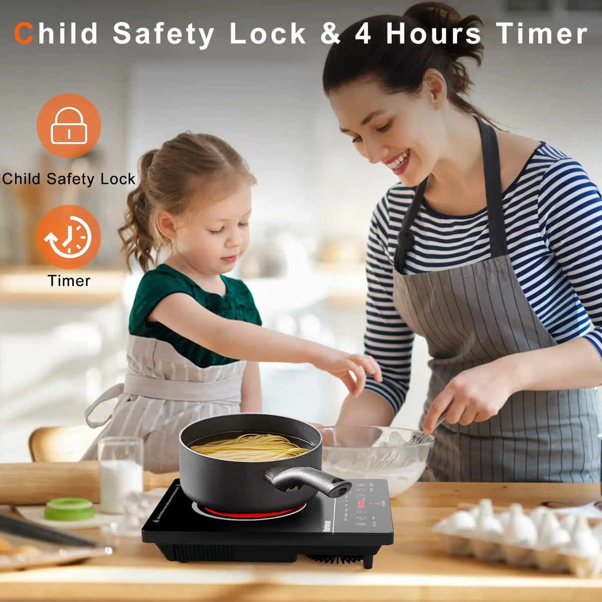 Karinear Portable Electric Cooktop, Electric Stove Single Burner Ceramic Cooktop with Touch Control, Child Safety Lock, Timer, Residual Heat Indicator, Overheat Protection, 1800W 110V Infrared Burner | Ceramic Cooktop, Sensor