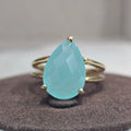 925 Sterling Silver Teardrop Cut Natural Aqua Chalcedony Eternity Vermeil Ring Gold Plated Unique Vintage Designer Fine Rings