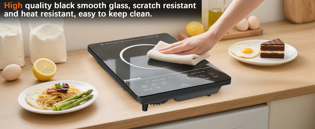 Karinear Portable Electric Cooktop, Electric Stove Single Burner Ceramic Cooktop with Touch Control, Child Safety Lock, Timer, Residual Heat Indicator, Overheat Protection, 1800W 110V Infrared Burner | Ceramic Cooktop, Sensor