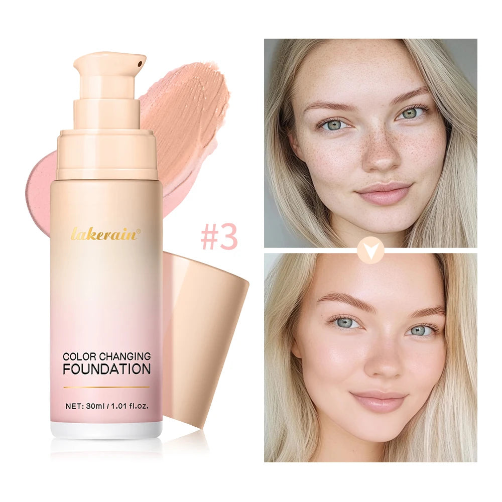 Color Changing Foundation Long-Lasting Makeup Effect Magic Foundation High Coverage Self-Coloring Cc Cream Cosmetics