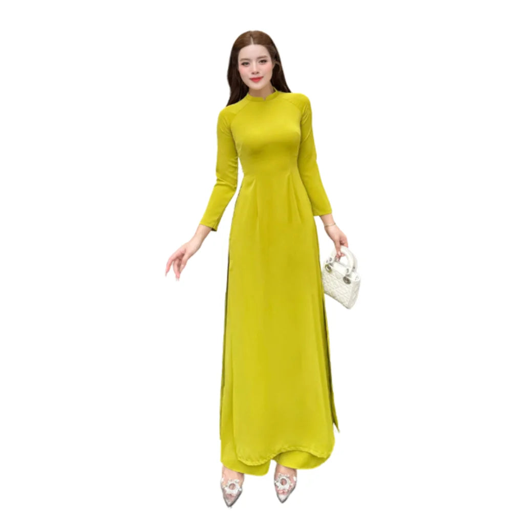 Ao Dai Viet Nam Customizable Women's Vintage Leopard Dress Plus Size Anti-Static Anti-Wrinkle MODAL Material Asymmetrical