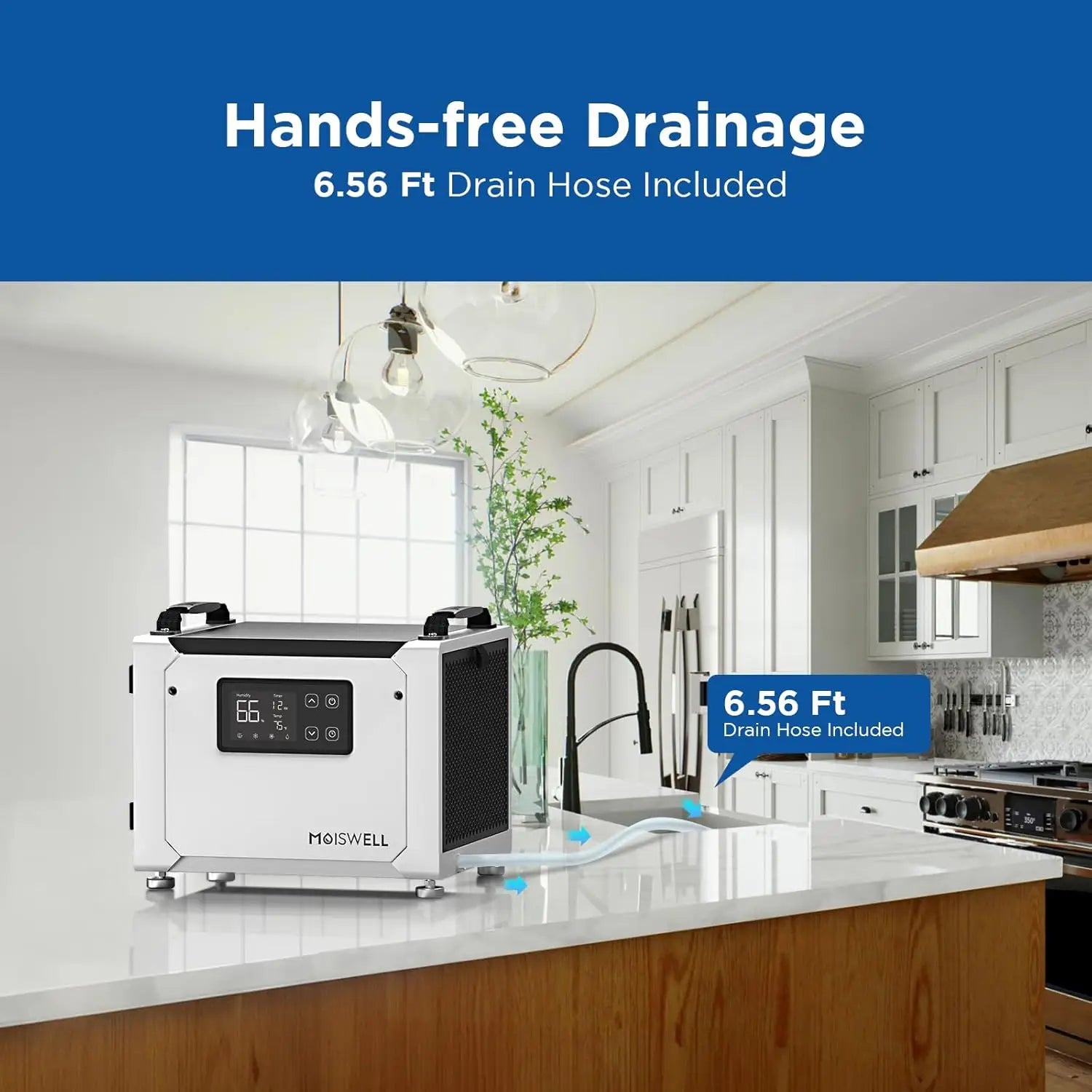Moiswell 70 Pints Commercial Dehumidifier with Drain Hose | Compact Crawl Space Dehumidifier for Basement Home Auto Defrost