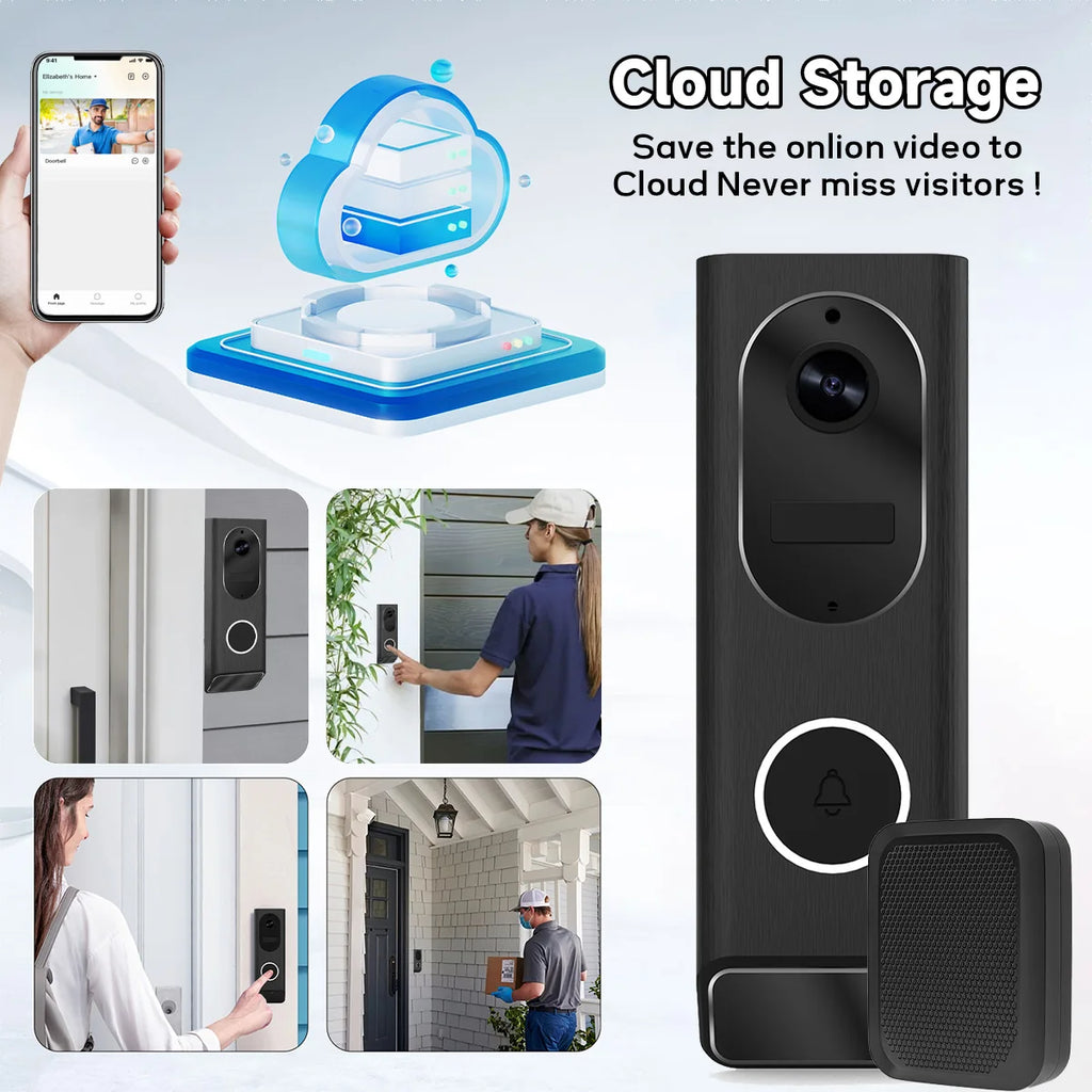 BUFO S7 Smart Video Doorbell 1Pack / 2Pack 1080P HD WiFi Security Camera 5200mAh Battery IP65 Waterproof PIR Motion Detection Full‑Duplex Two‑Way Audio Night Vision RF433 Doorbell Chime CamVigil App Control Home Security