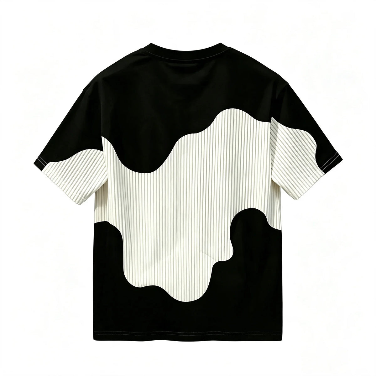 Men Chicago Letter Patchwork T-shirt Wavy Color Block Striped Short Sleeve Crew Neck Casual Streetwear Tops