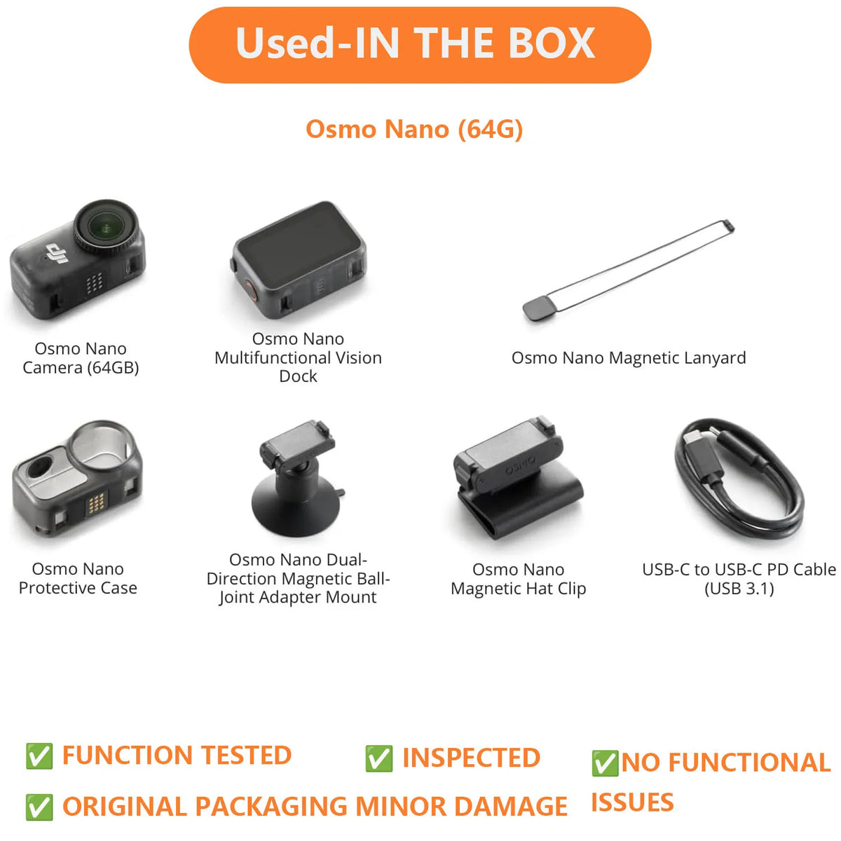 Refurbished Used DJI Osmo Nano Action Camera Combo 64GB/128GB Compact Action Camera with Accessories