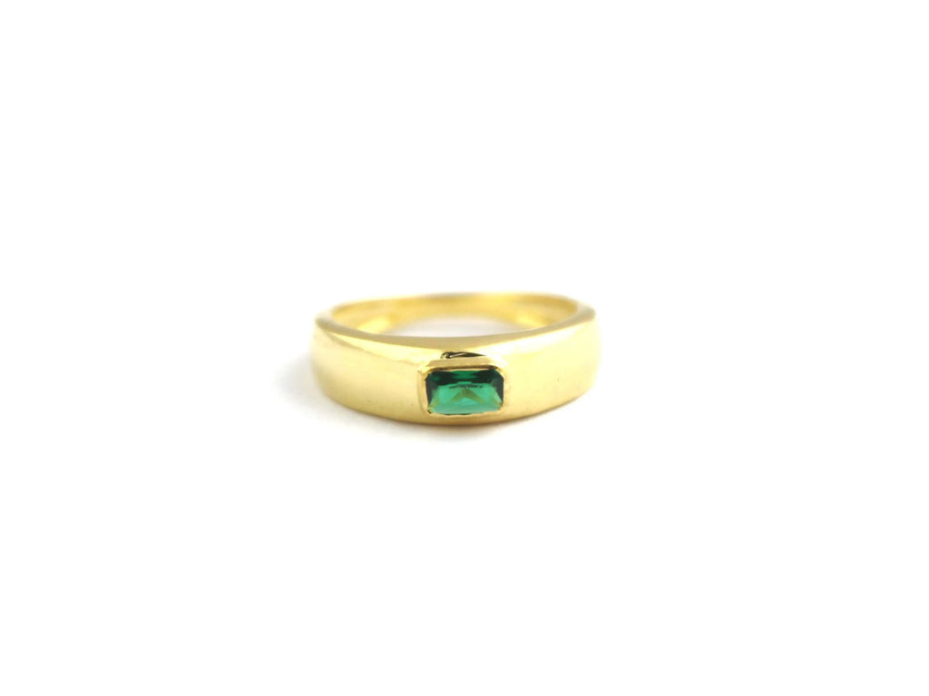 Emerald Quartz Octagon Bezel Set Ring 925 Sterling Silver May Birthstone Jewelry For Women
