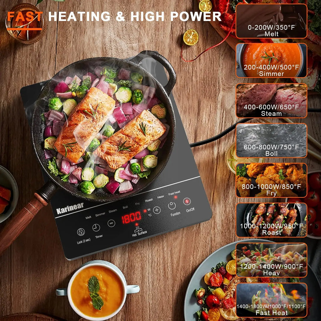Karinear Portable Electric Cooktop, Electric Stove Single Burner Ceramic Cooktop with Touch Control, Child Safety Lock, Timer, Residual Heat Indicator, Overheat Protection, 1800W 110V Infrared Burner | Ceramic Cooktop, Sensor