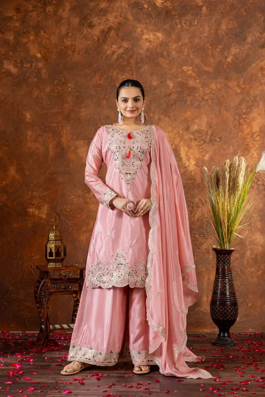 Designer Women's Party Wear Set Top Sharara Plazzo Dupatta