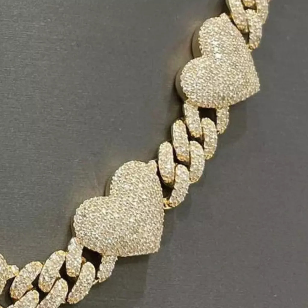 Customized 18mm Cuban Link Heart Moissanite Chain 925 Sterling Silver Yellow Gold Iced Jewelz Hip Hop Necklace High Quality