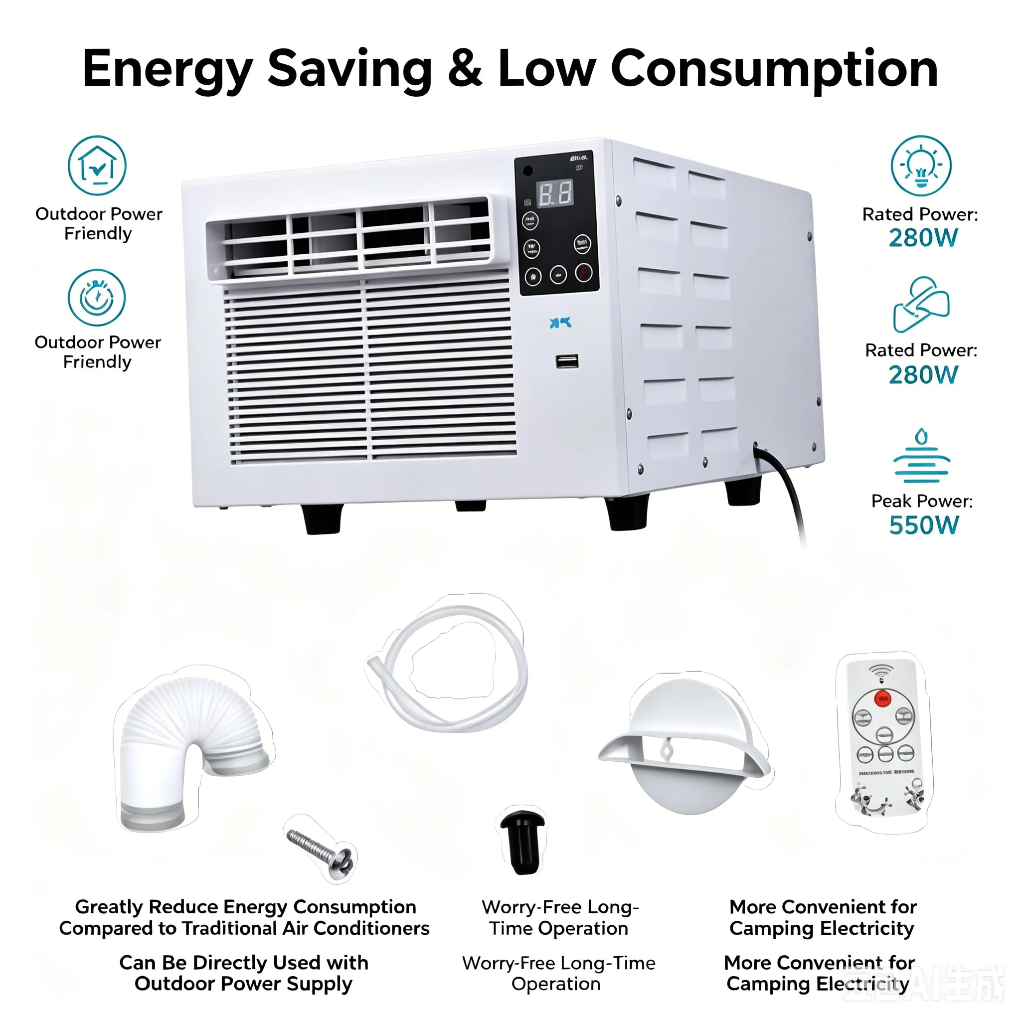 Portable Air Conditioner Moving Air Conditioner Electric Cooling Appliance 220V 280W for Camping Trucks Temporary Shelters Van
