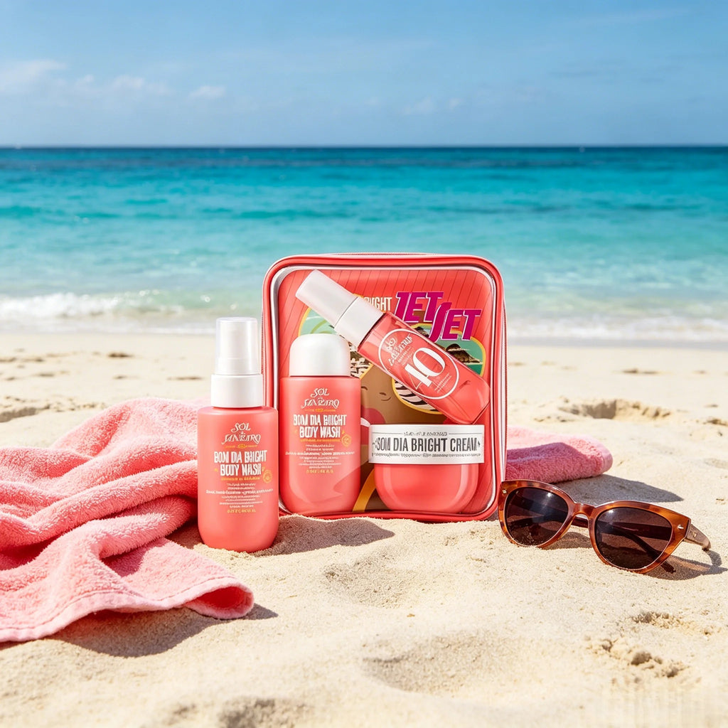 Sol de Janeiro Mini Body Care Gift Set Pink Travel Bag Floral Fruity Scent Body Mist Lotion Cream Travel Size Skincare Fragrance Kit For Women Gift