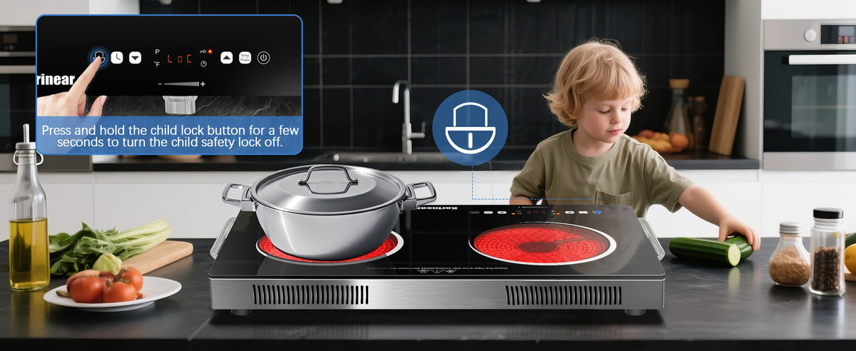 Karinear Portable Electric Cooktop, Electric Stove Single Burner Ceramic Cooktop with Touch Control, Child Safety Lock, Timer, Residual Heat Indicator, Overheat Protection, 1800W 110V Infrared Burner | Ceramic Cooktop, Sensor