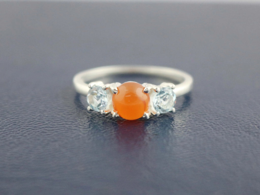 Blue Topaz 925 Sterling Silver with Carnelian Gemstone Prong Set Stackable Dainty Ring For Women