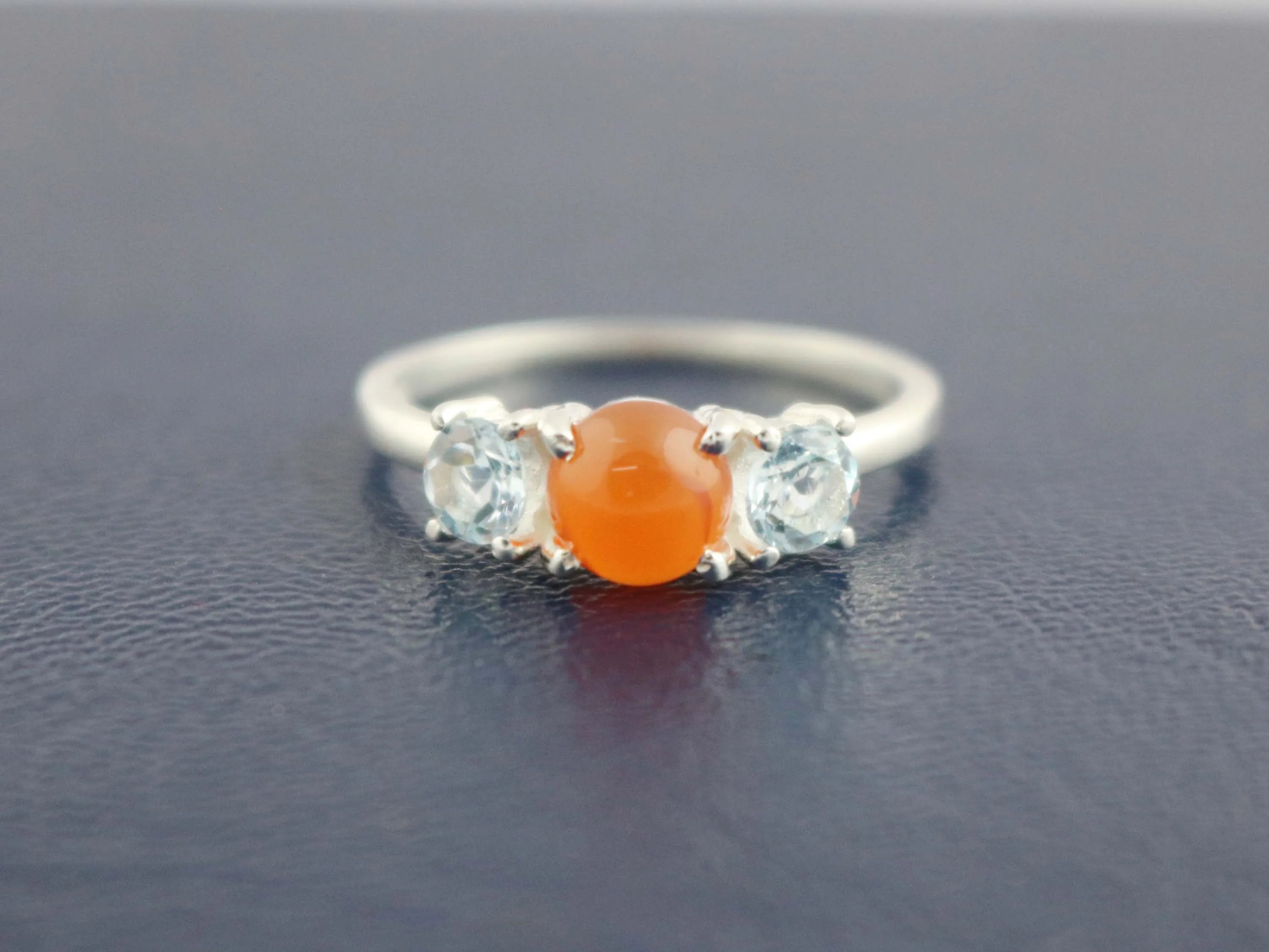 Blue Topaz 925 Sterling Silver with Carnelian Gemstone Prong Set Stackable Dainty Ring For Women