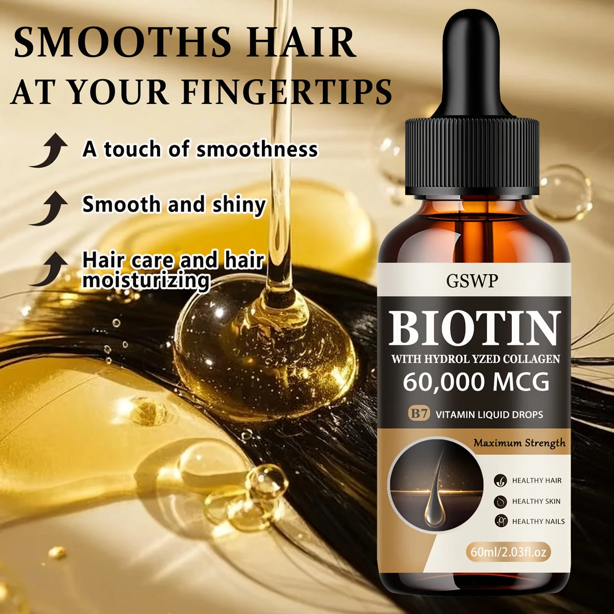 GSWP Biotin & Collagen Essential Oil - Repair Dry Hair, Deep Moisturizing, Revitalizes Hair's Beauty.60/120ml