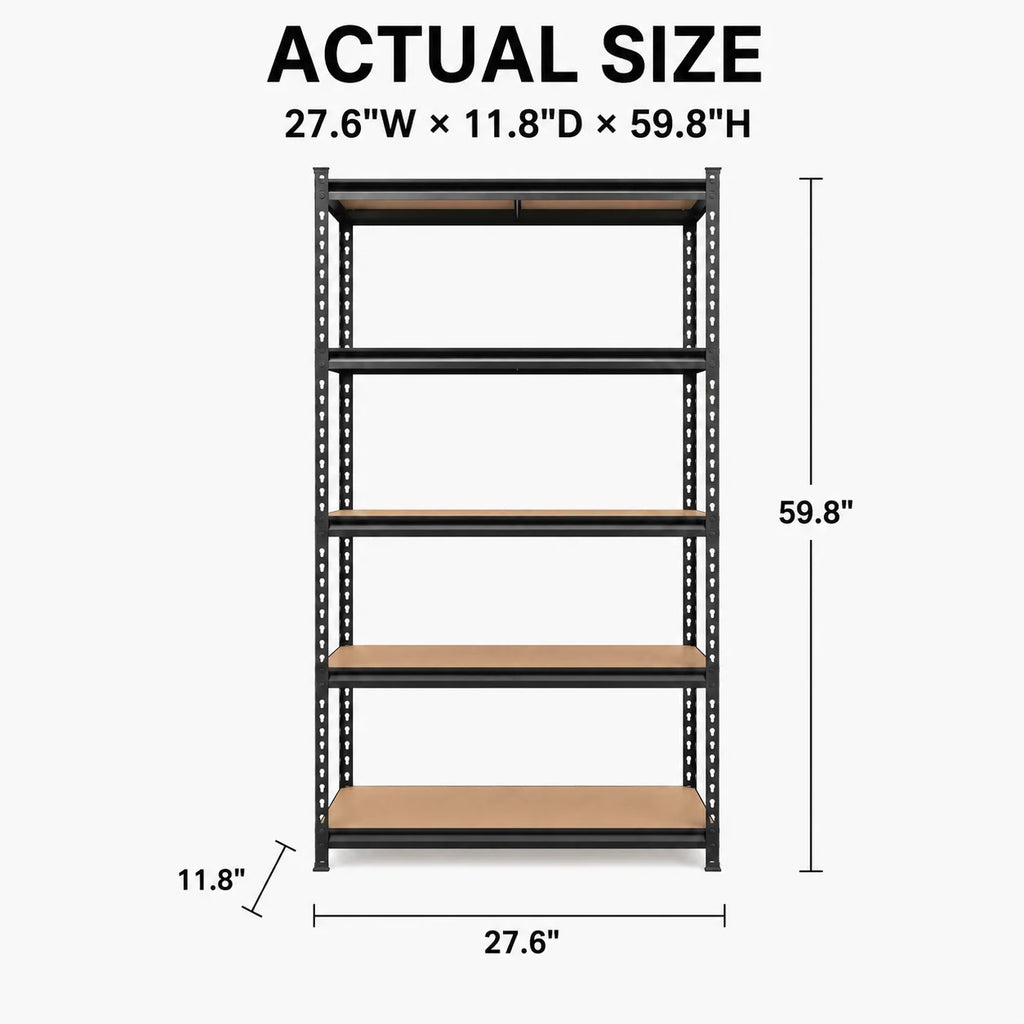 27.6'W X 60'H 5-Tier Garage Shelving Unit, 2200 LBS Heavy Duty Storage Shelves, Metal Rack with MDF Board, Screw Assembly Adjustable Utility Organizer for Basement Pantry Kitchen Laundry Closet, 440 LBS Load Per Shelf, 1 or 2