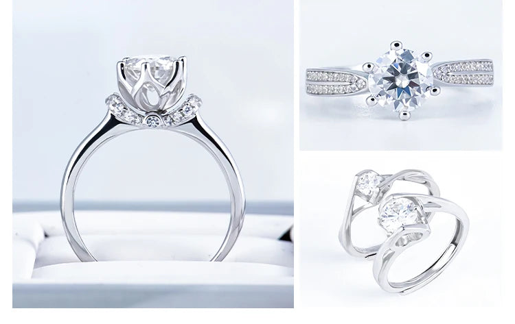 Wholesale Jewelry Women Gra Certificate Cut VVS Diamond Moissanite Engagement Wedding Set 925 Sterling Silver Adjustable Rings