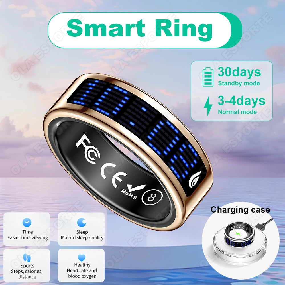 2026 New SR08 Smart Ring Men Women LED Display Screen Heart Rate Blood Oxygen Monitoring 5ATM Waterproof Multi Sports Modes Gift