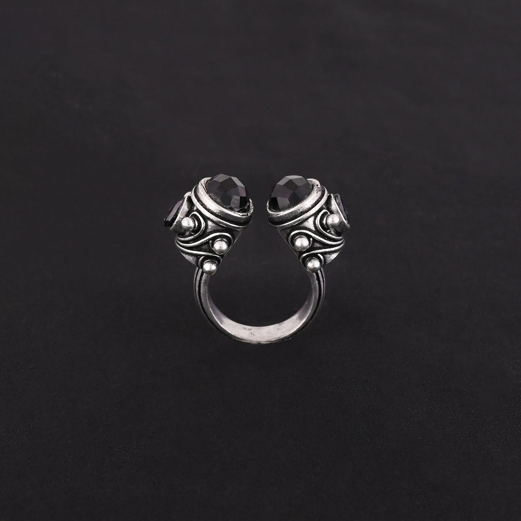 LUXVORY Gold Plated Brass Trendy Fashion Ring with Black Onyx for Women-Any Occasion
