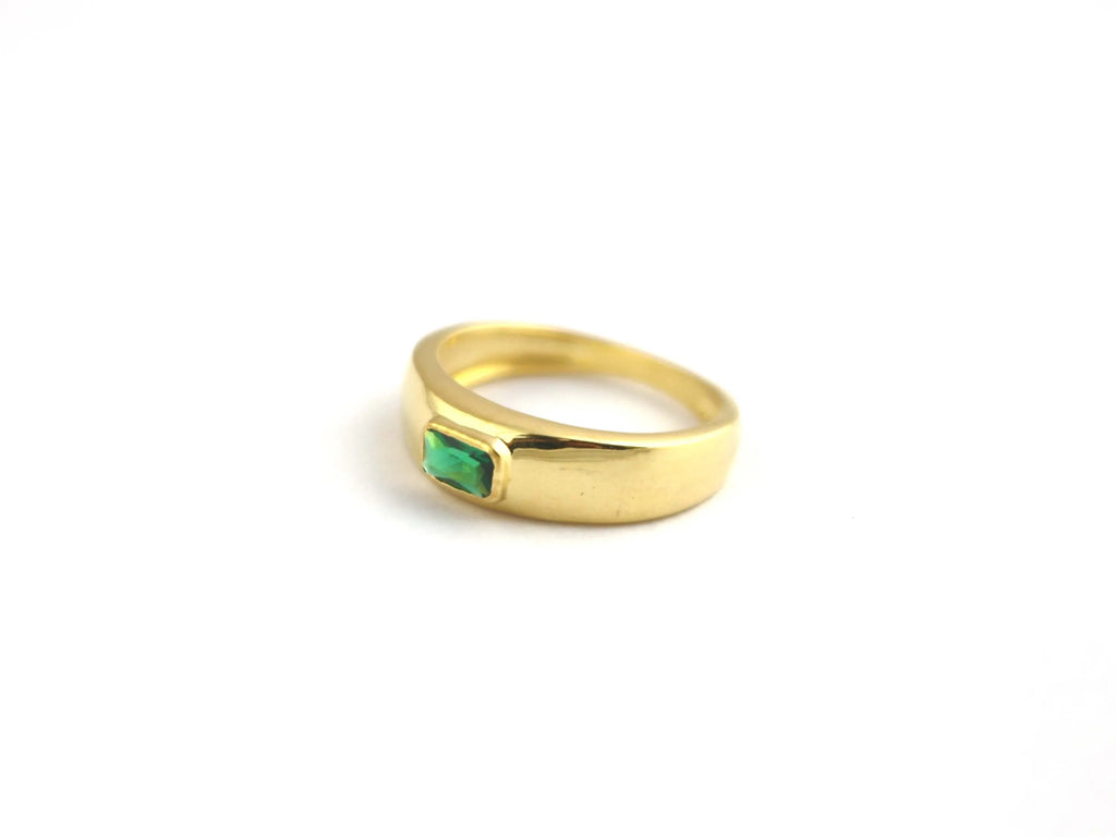 Emerald Quartz Octagon Bezel Set Ring 925 Sterling Silver May Birthstone Jewelry For Women