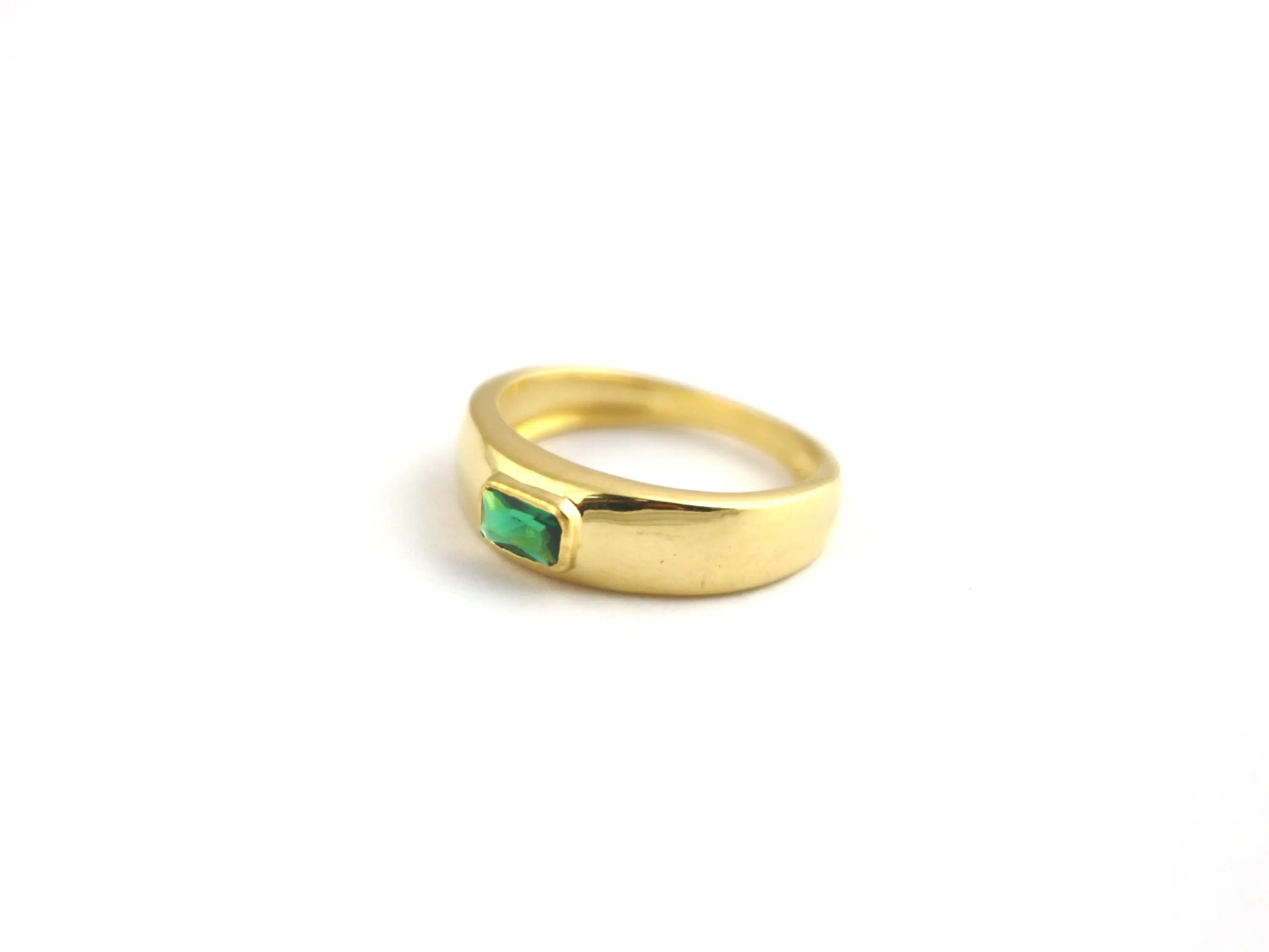 Emerald Quartz Octagon Bezel Set Ring 925 Sterling Silver May Birthstone Jewelry For Women