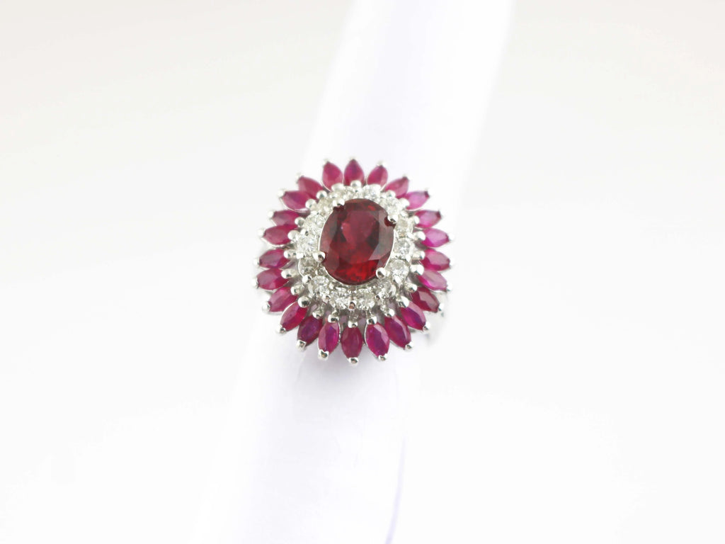Ruby 925 Sterling Silver Flower Handmade Chunky Halo Anniversary Gemstone Ring For Women
