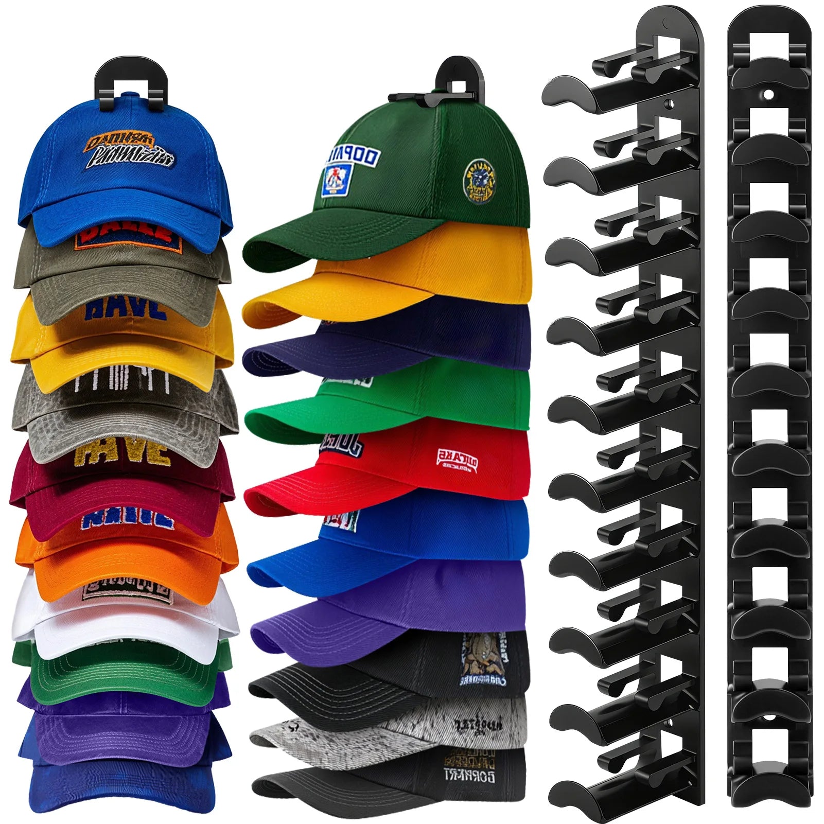 Hat Racks for Baseball Caps, Versatile Adhesive or Wall-Drilled Mounting Hat Rack for Wall, MultiLayer Hat Storage, Durable Plas