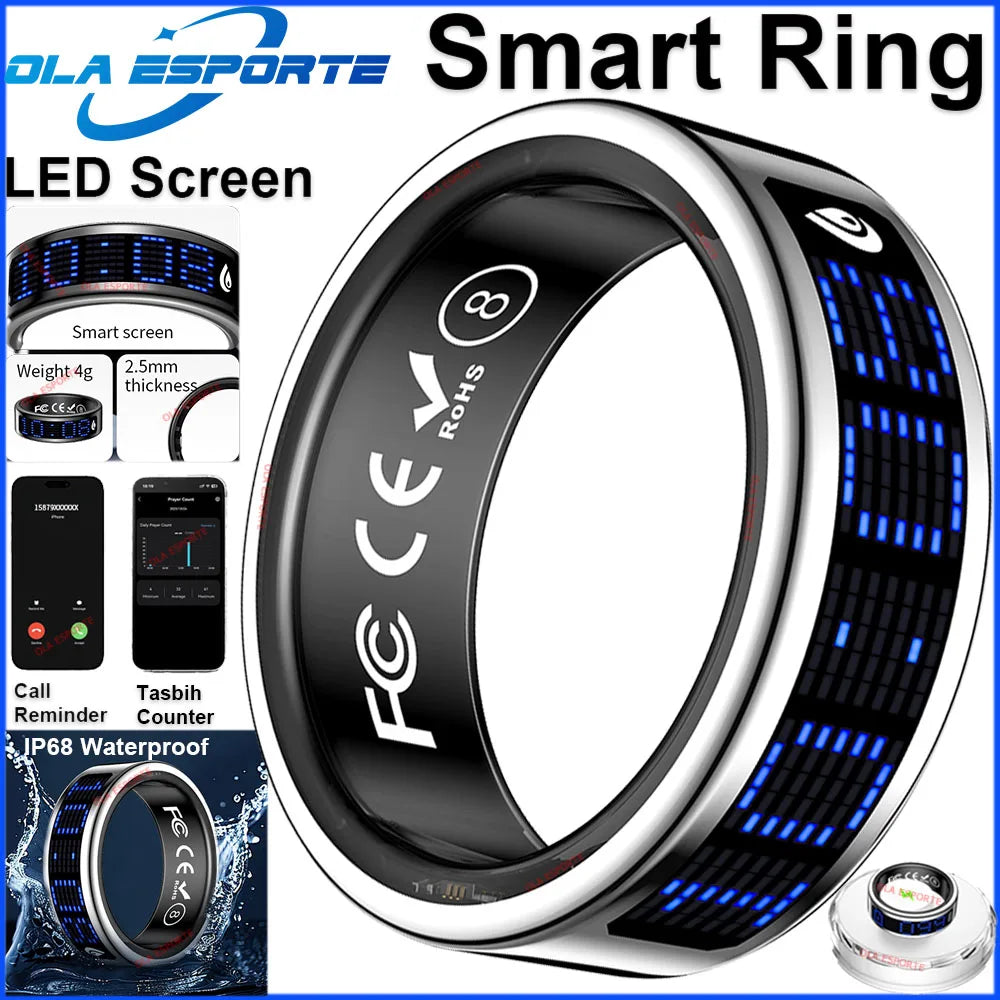 2026 Muslims Smart Ring LED Display Screen, Zikr Tasbih Counter Ring, Incoming Call Reminder, Health Monitoring Ring, IP68 Waterproof, Fitness Tracker Ring for Men Women USA Fast Shipping