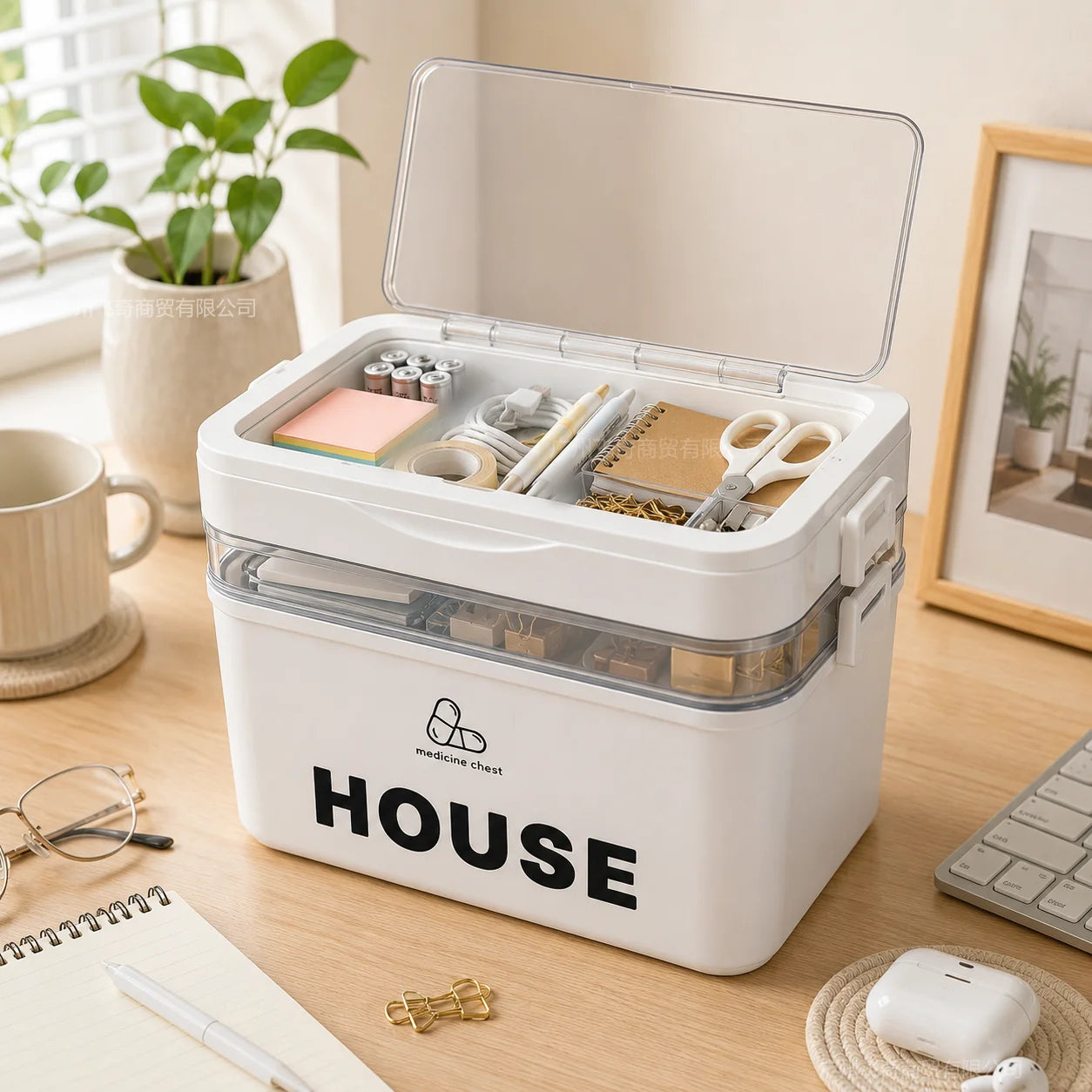 YX Large-Capacity Multi-Tier Stackable Storage Box Practical Portable Home First Aid Emergency Kit with Transparent Lid and Handles Organizer for Pills Crafts Hair Accessories Cosmetics Small Items Kitchen Bathroom Office Dor