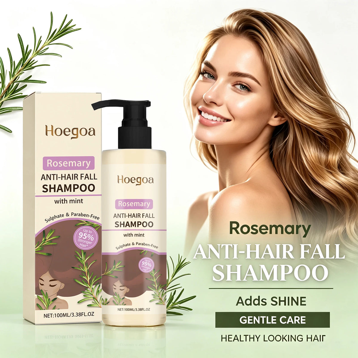 Rosemary Shampoo Coconut Oil Deep Cleansing Nourish Roots Thinning Hair Boost Softness Shine Reduce Shedding Fresh Scalp Care Shampoo
