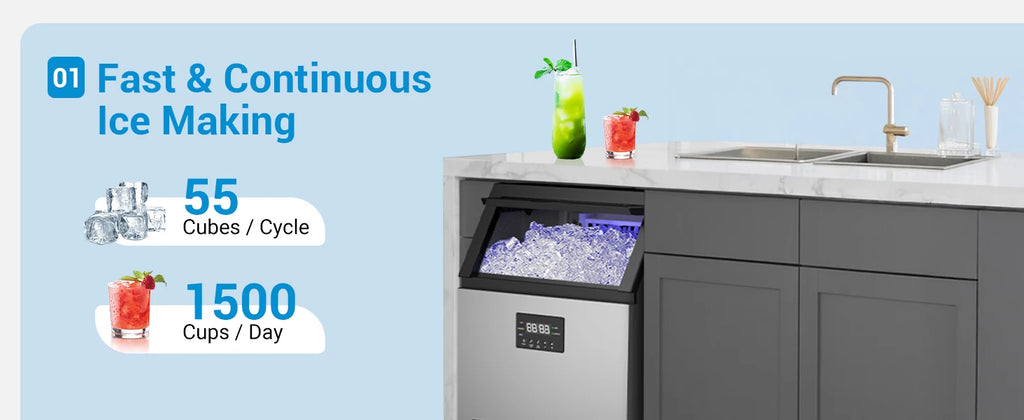 ETL Certified Commercial Ice Maker Machine 160LBS/24H, 45LBS Capacity Freestanding & Under Counter Ice Maker, Clear Ice Cubes
