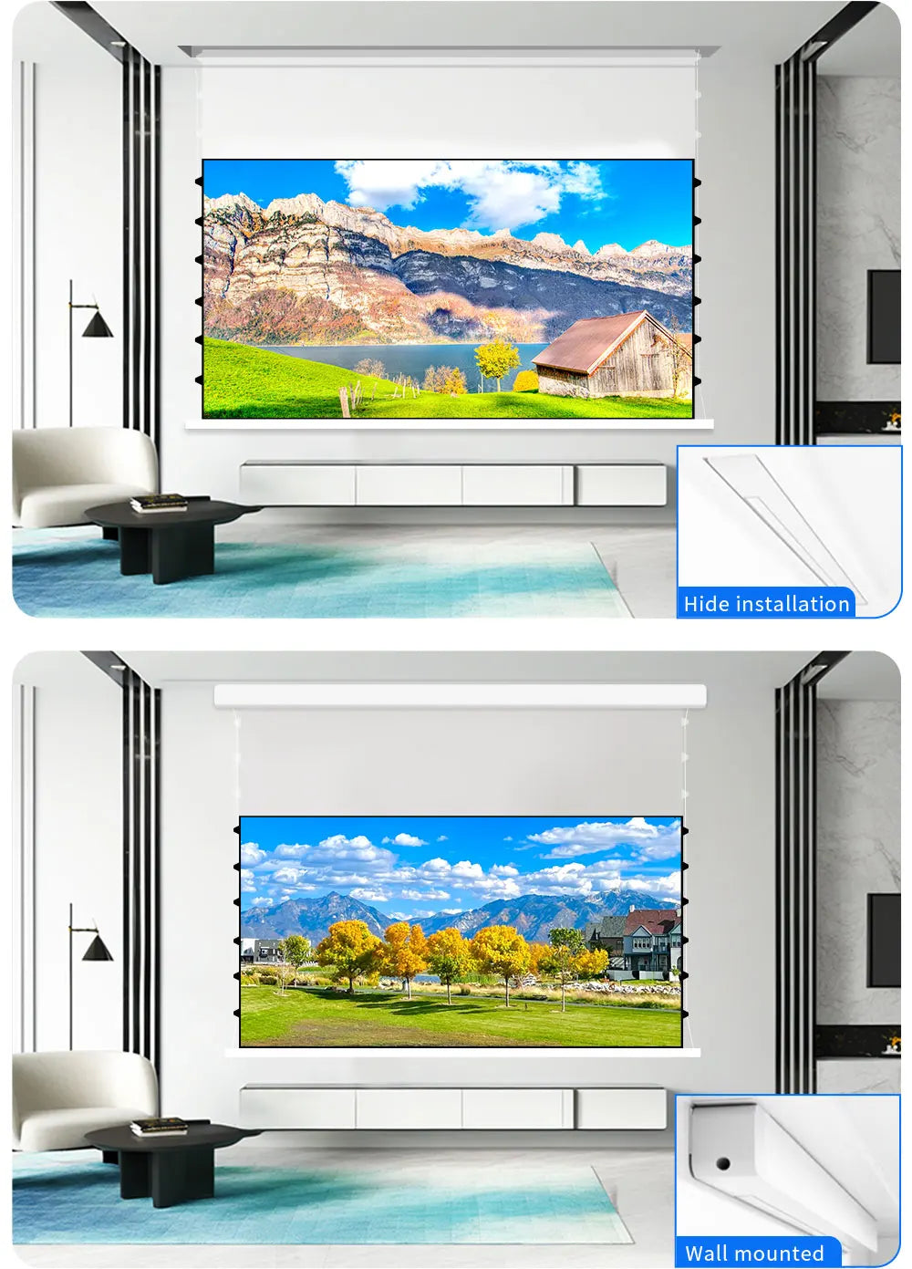 Floating Screen Electric Projection Screen ALR Photonic Screen Home 100 inch Hidden Automatic Lifting 4K Ultra High Definition