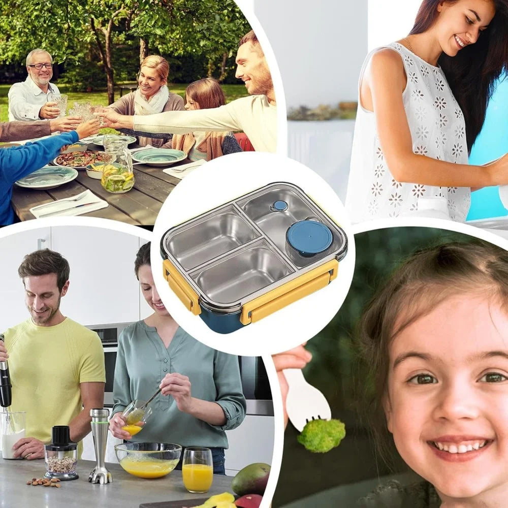 304 Stainless Steel Lunch Box with Tableware for Adults Kids Leakproof Lunch Container Portable Grids Bento Box Food Containers