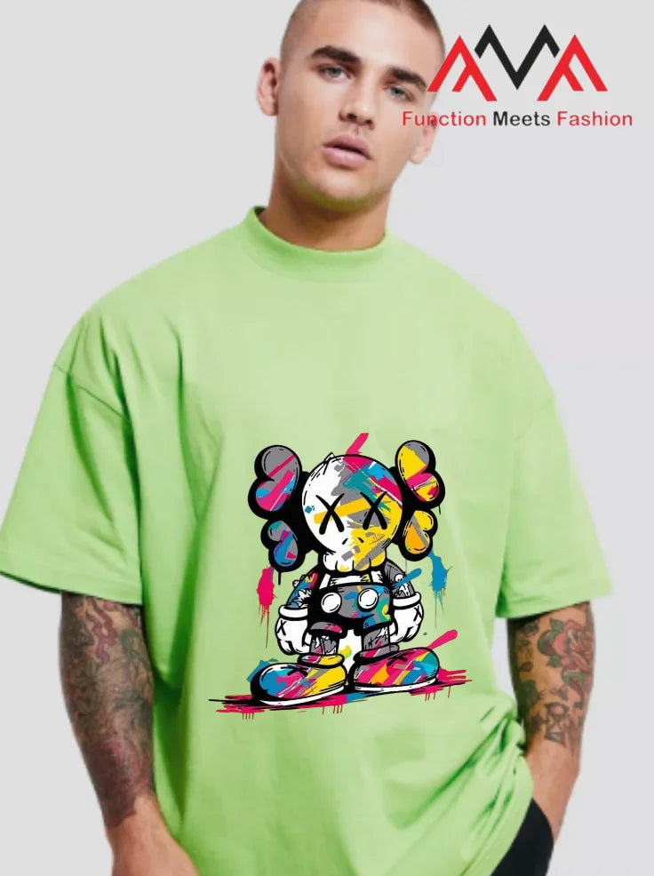 Short sleeve Front Printed (Graphic Print) Beachwear 100% polyester Lime Green T-Shirt Short Printed Casual / Streetwear