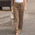 2024 Women Cotton Linen Pants Summer Fashion Elastic Waist Loose Straight Pants Female Casual Solid Color Ankle-length Trousers