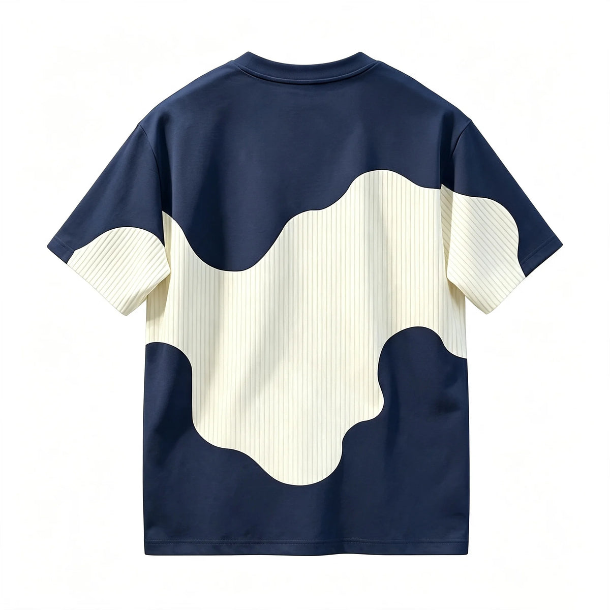 Men Chicago Letter Patchwork T-shirt Wavy Color Block Striped Short Sleeve Crew Neck Casual Streetwear Tops