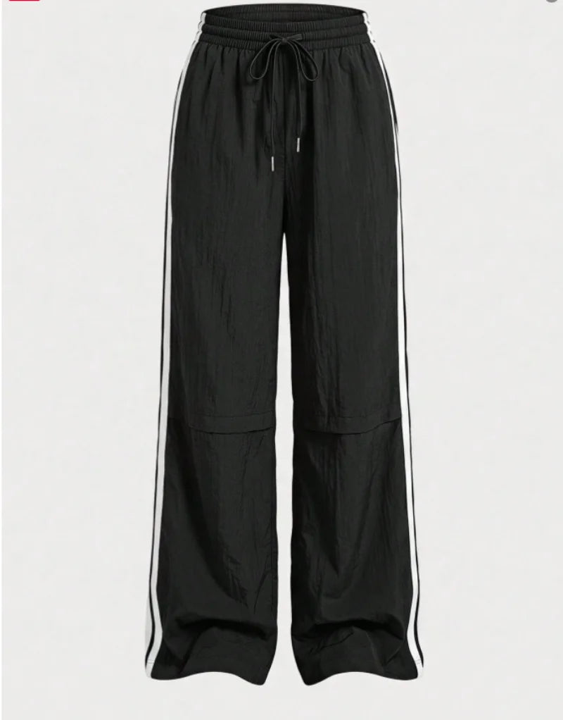 Women High Waist Wide Leg Pants Side Stripe Casual Trousers Loose Fit Streetwear Jogger Pants Breathable Workwear Daily Wear