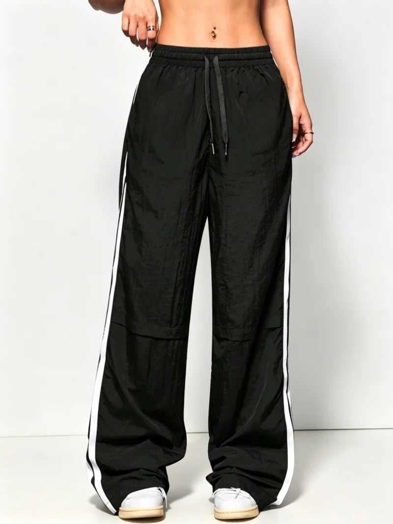 Women High Waist Wide Leg Pants Side Stripe Casual Trousers Loose Fit Streetwear Jogger Pants Breathable Workwear Daily Wear