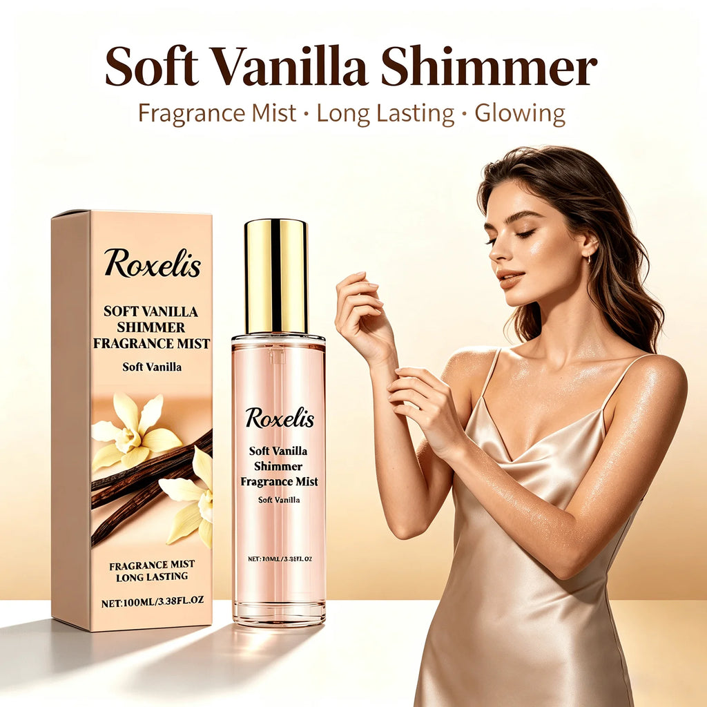 Soft Vanilla Shimmer Fragrance Mist Sandalwood Extract Elegant Scent Boost Confidence Romantic Atmosphere Long Lasting Glow Perfume Spray
