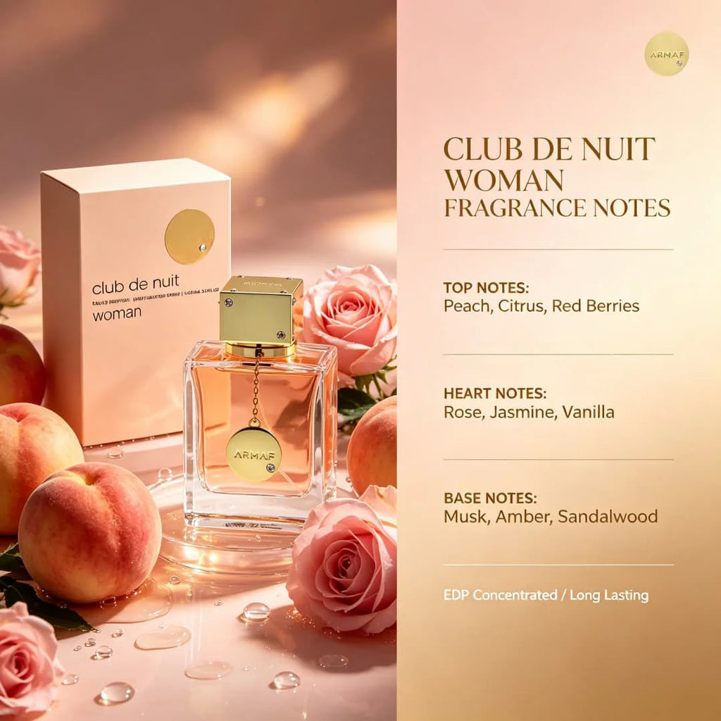 Armaf Club De Nuit Woman Eau De Parfum (3.6 oz / 105 ml) — a Rich, Floral-Fruity-Oriental Fragrance Exuding a Mature, Alluring, and Atmospheric Vibe; the Perfect Scent for an Urban Woman's Evening Date.