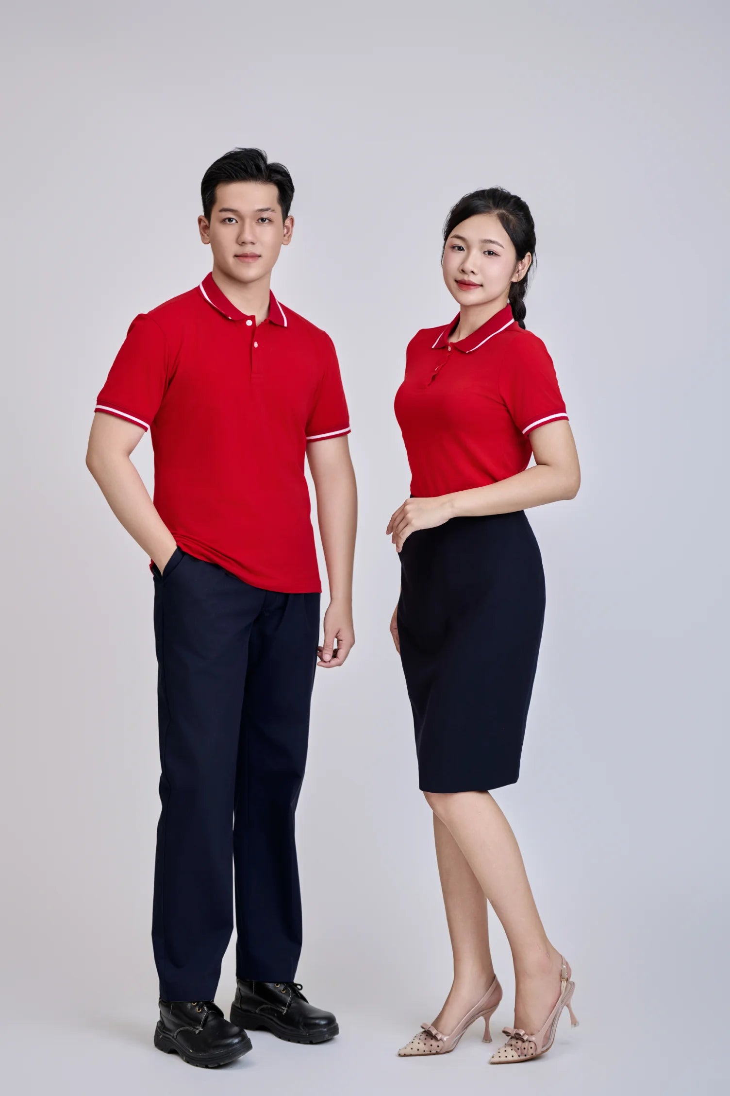 Solid Contrast Collar Casual for Shirt Front Logo Regular Button Red 95% Cotton +5% Spandex Knit