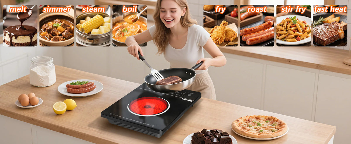 Karinear Portable Electric Cooktop, Electric Stove Single Burner Ceramic Cooktop with Touch Control, Child Safety Lock, Timer, Residual Heat Indicator, Overheat Protection, 1800W 110V Infrared Burner | Ceramic Cooktop, Sensor