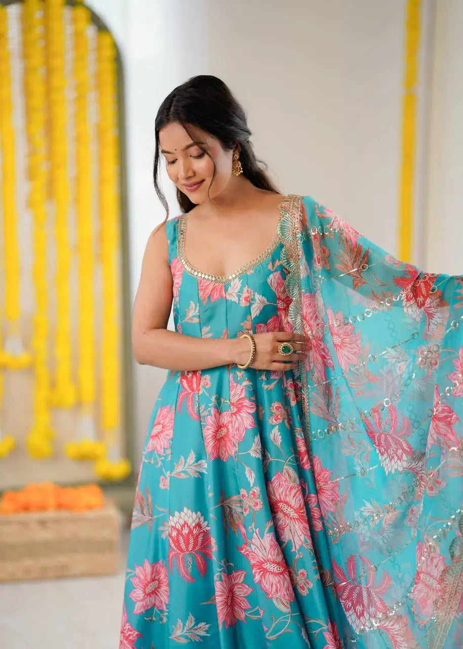 Women's Floral Dress Casual Kurti Top Gown Designer Indian Ladies Festival Party Wear Gown
