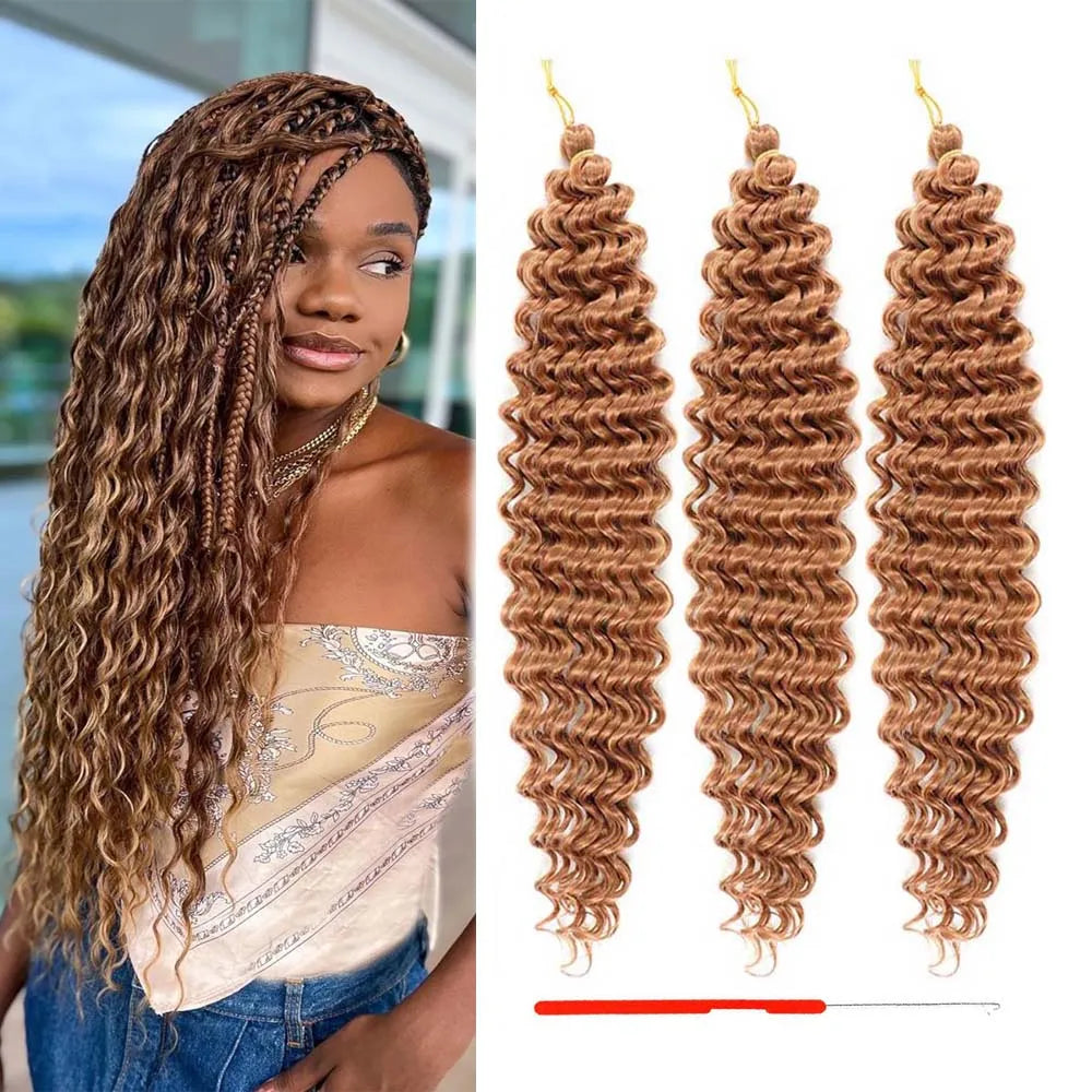 3 Packs Ocean Wave Crochet Hair | 20 Inch Curly Braiding Hair, Deep Wave, Knotless Braids,synthetic for Women With crochet hook