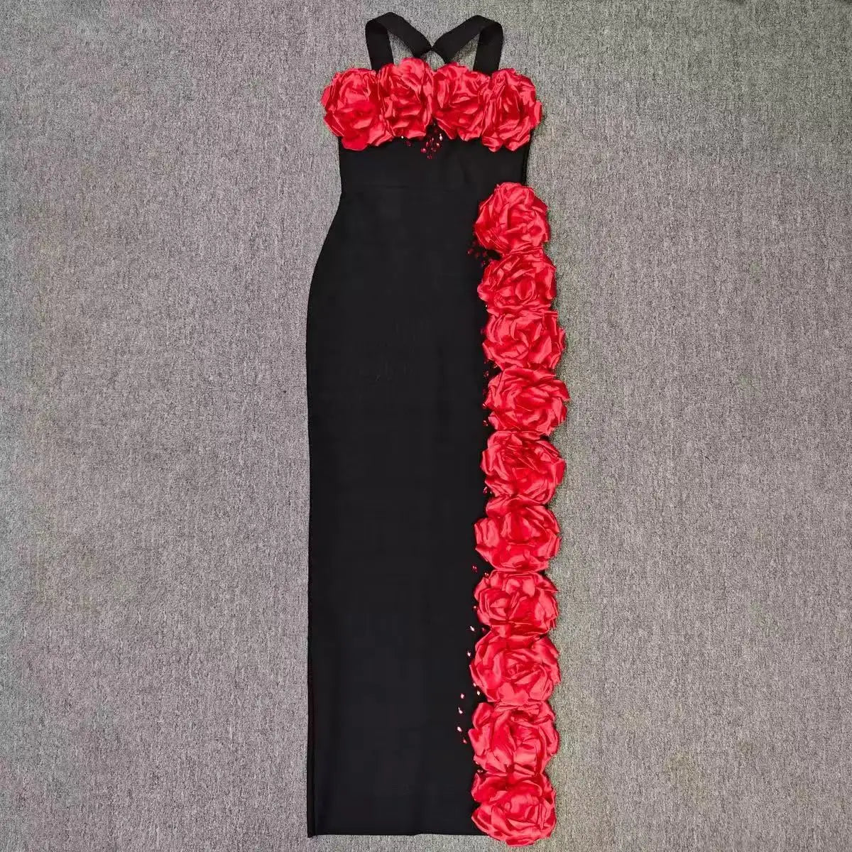 Summer 2025 Women's Fashion Hanging Neck Flower Embedded Diamond Sleeveless Long Wrap Dress Elegant Party Dress