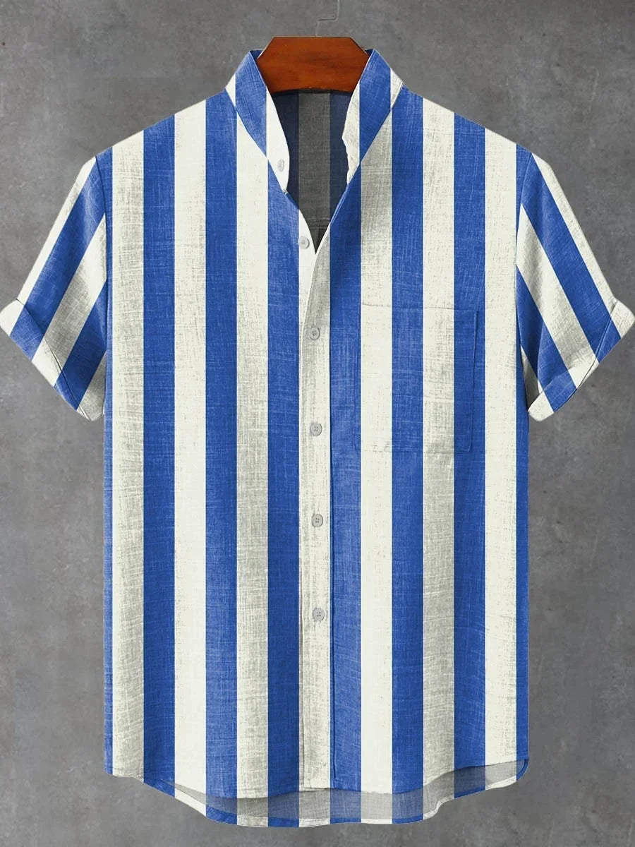 Nouvelle chemise à manches courtes à carreaux à rayures verticales pour hommes, chemise décontractée à manches courtes de style