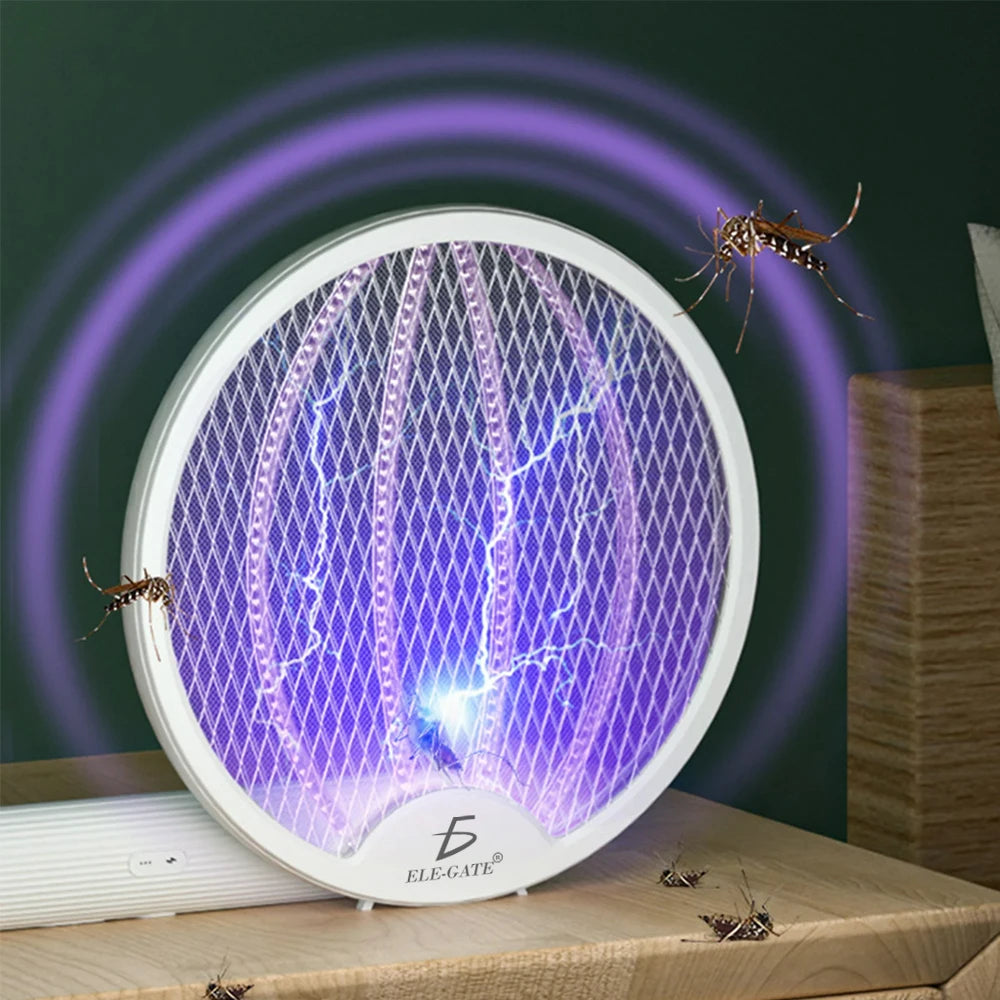 ELE-GATE 2 in 1 Rechargeable UV Light Electric Fly Swatter with Plastic Design Dual Purpose Mosquito Killer
