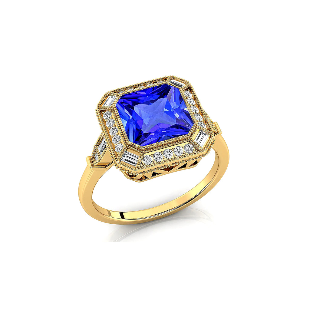 18kt Solid Gold Engagement Rings Natural Tanzanite Gemstone Real Diamonds Rhodium Plated Classic Style Wedding Valentine's Day