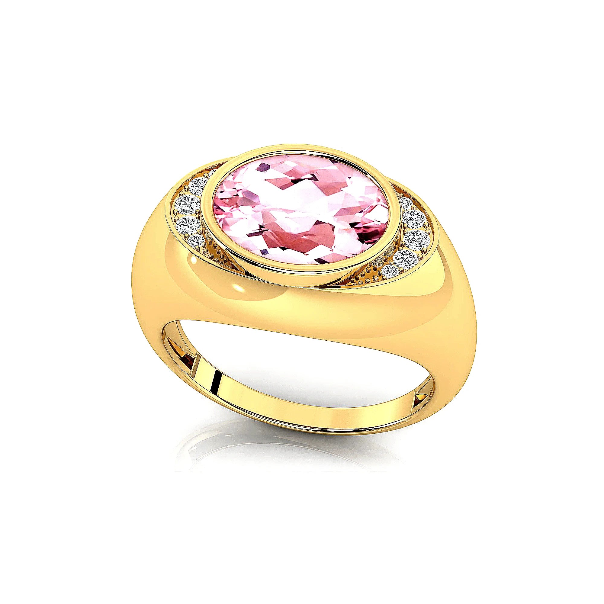18k Solid Gold Rings Natural Morganite Gemstone With Real Diamonds Classic Wedding Ring Rhodium Plated Jewelry Gift For Mother